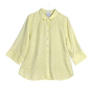 Chicos Womens No Iron 100% Linen Top Tunic Size 2/12‎ Button Down Yellow Coastal